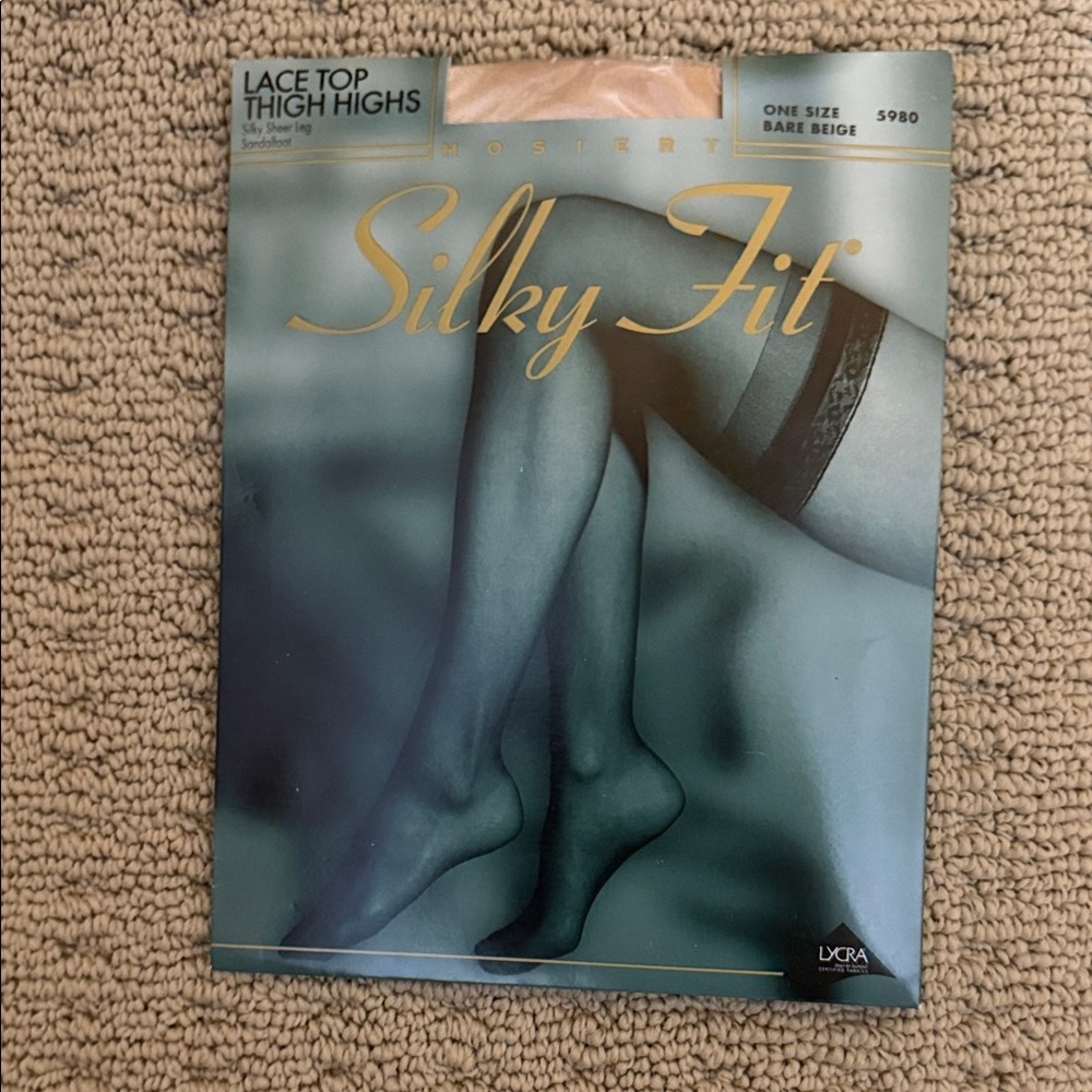 Silky Fit Lace Top Thigh Highs in Bare Beige, NWT, OSFA